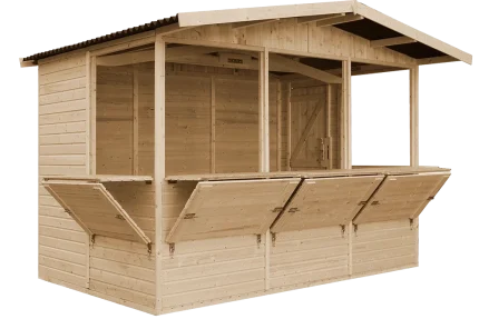 Domek handlowy na jarmark - otwarte lady frontowe i boczne